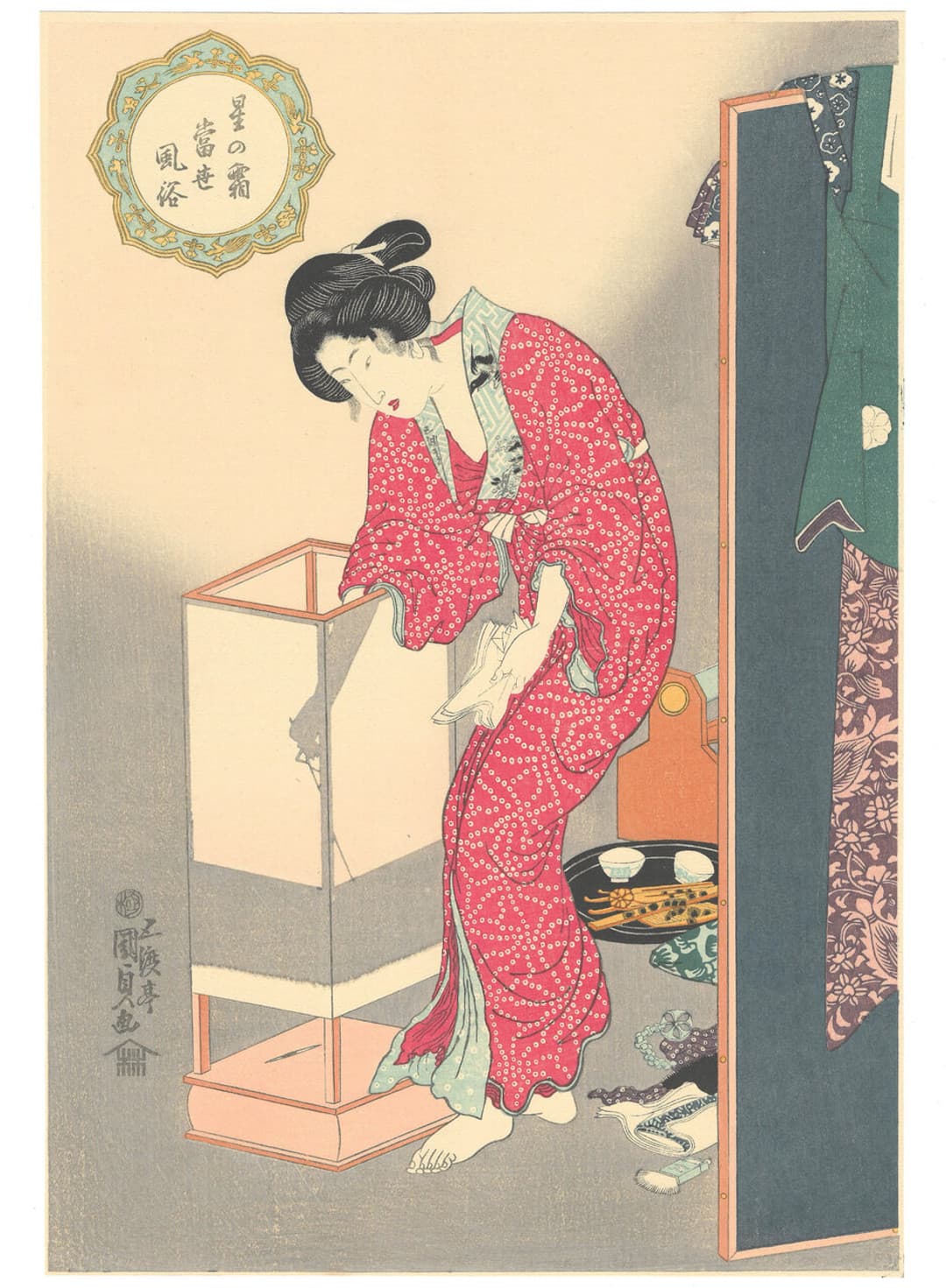 Utagawa Kunisada, 歌川国貞, Courtesan Trimming a Lamp, 行燈, Customs of the Passing Years, 星の霜当世風俗, Bijin-ga