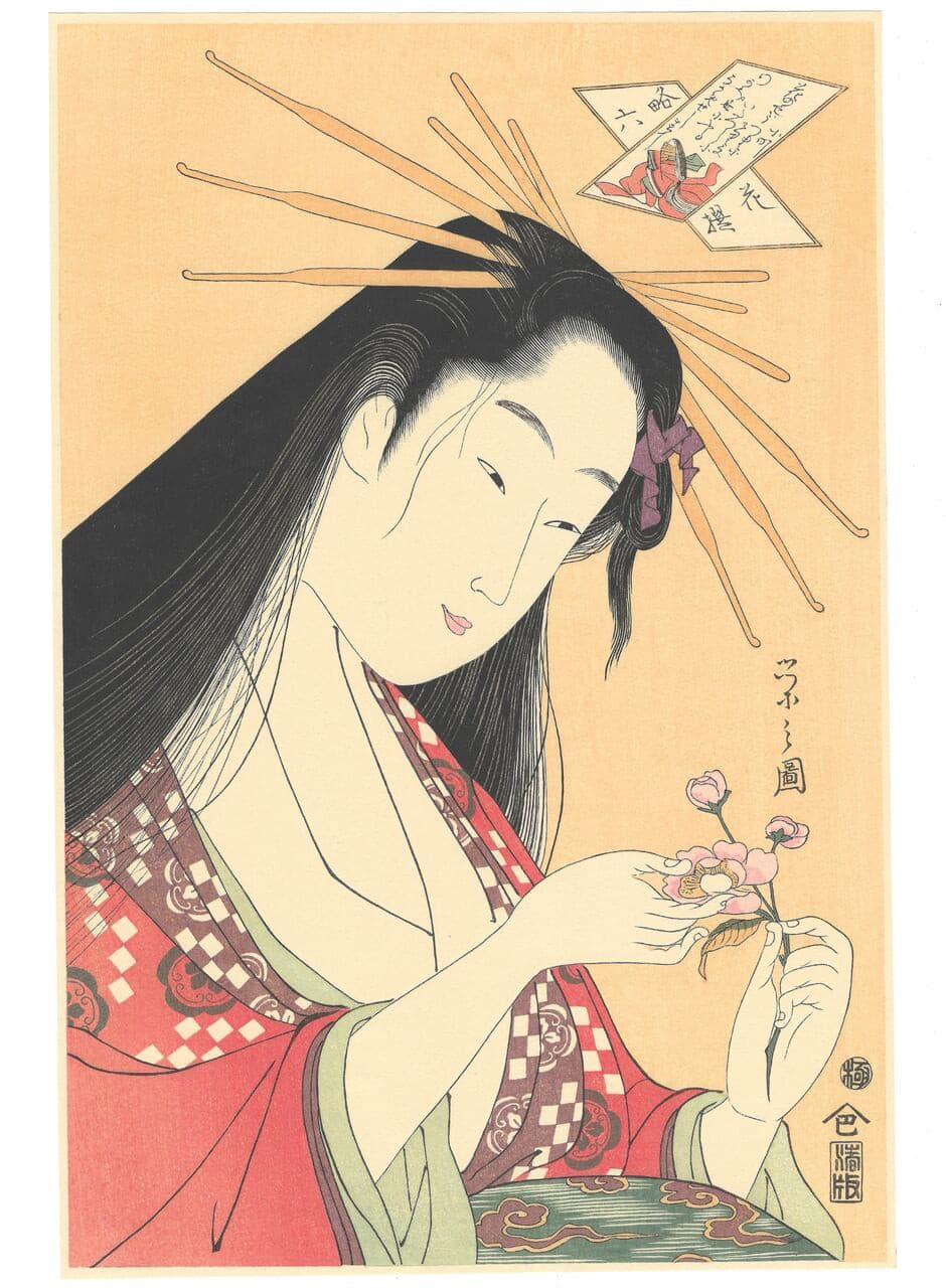 Chobunsai Eishi, 鳥文斎栄之, Komachi, 小町, Parodies of Six Poetic Immortals, 略六花撰, Bijin-ga